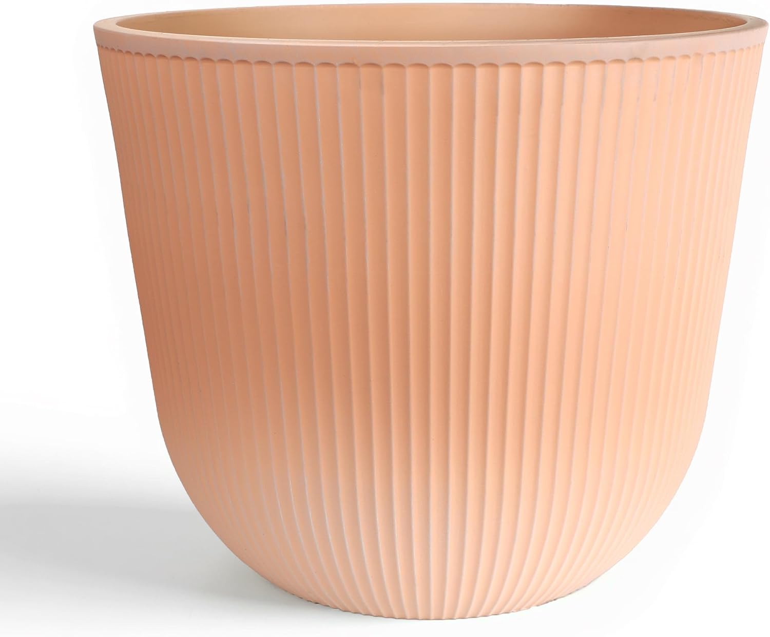 Worth Garden Round Large Planter Pot Set of 2-17.5" Dia x 15.5" H - Durable Plastic White Plant Tree Pots with Vertical Stripe Textured Finish, Drainage Hole for Indoor, Outdoor, Front Porch, Patio