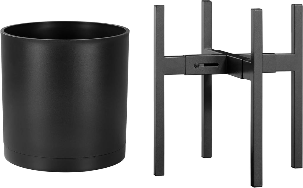 10-Inch Black Planter & 8”-12” Adjustable Stand Bundle