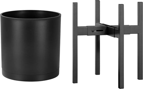 10-Inch Black Planter & 8”-12” Adjustable Stand Bundle