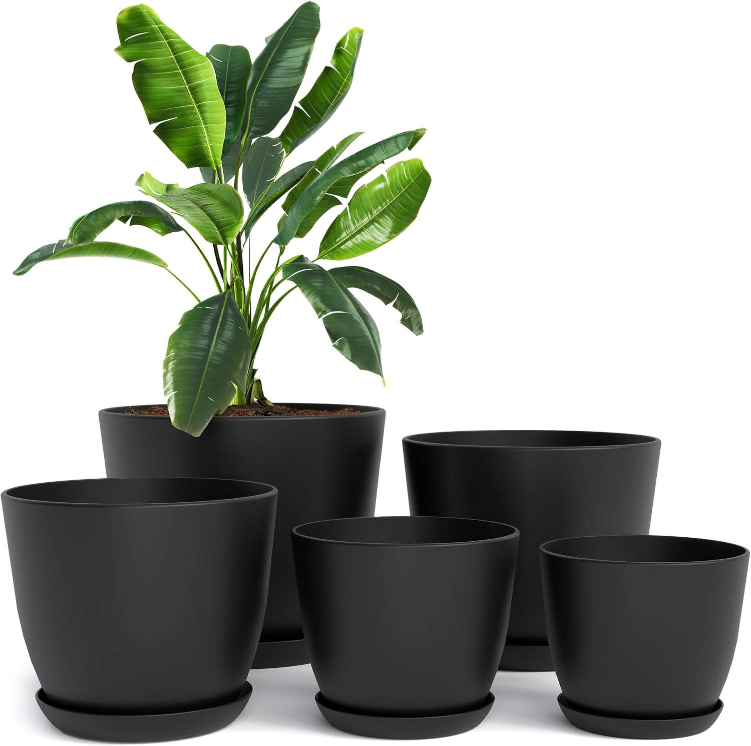 Plant Pots Indoor with Drainage, 5 Pack Multi-Size Planters Set, White