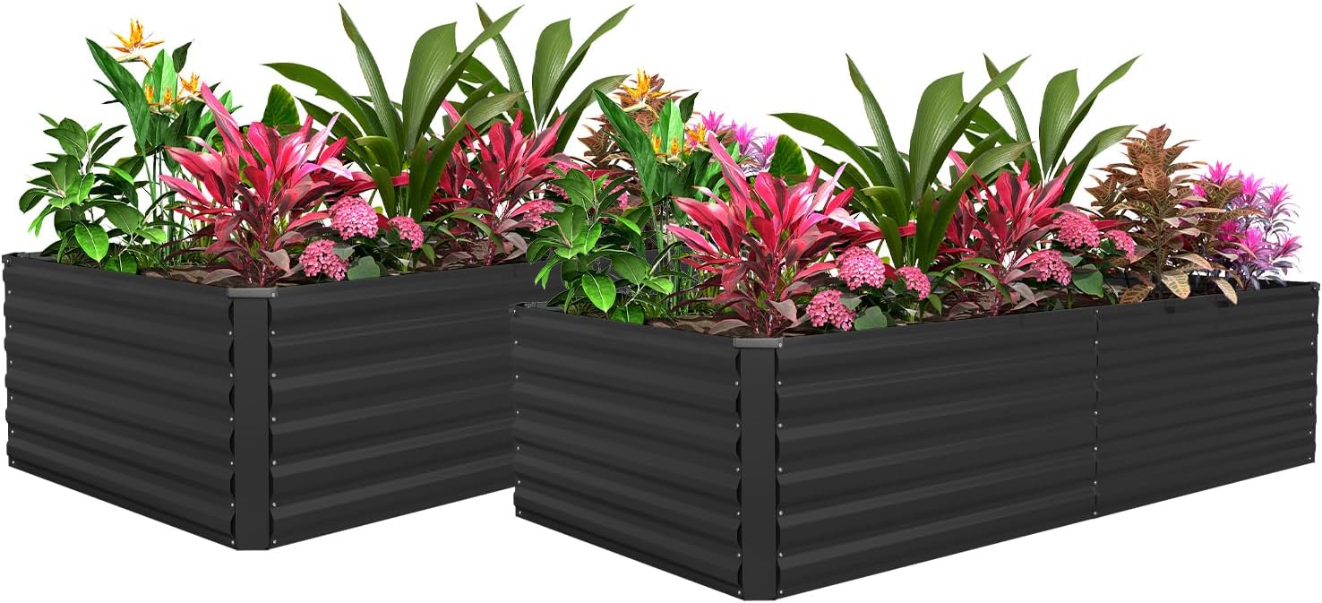 8x4x3ft Raised Garden Bed Outdoor, Galvanized Steel Garden Beds