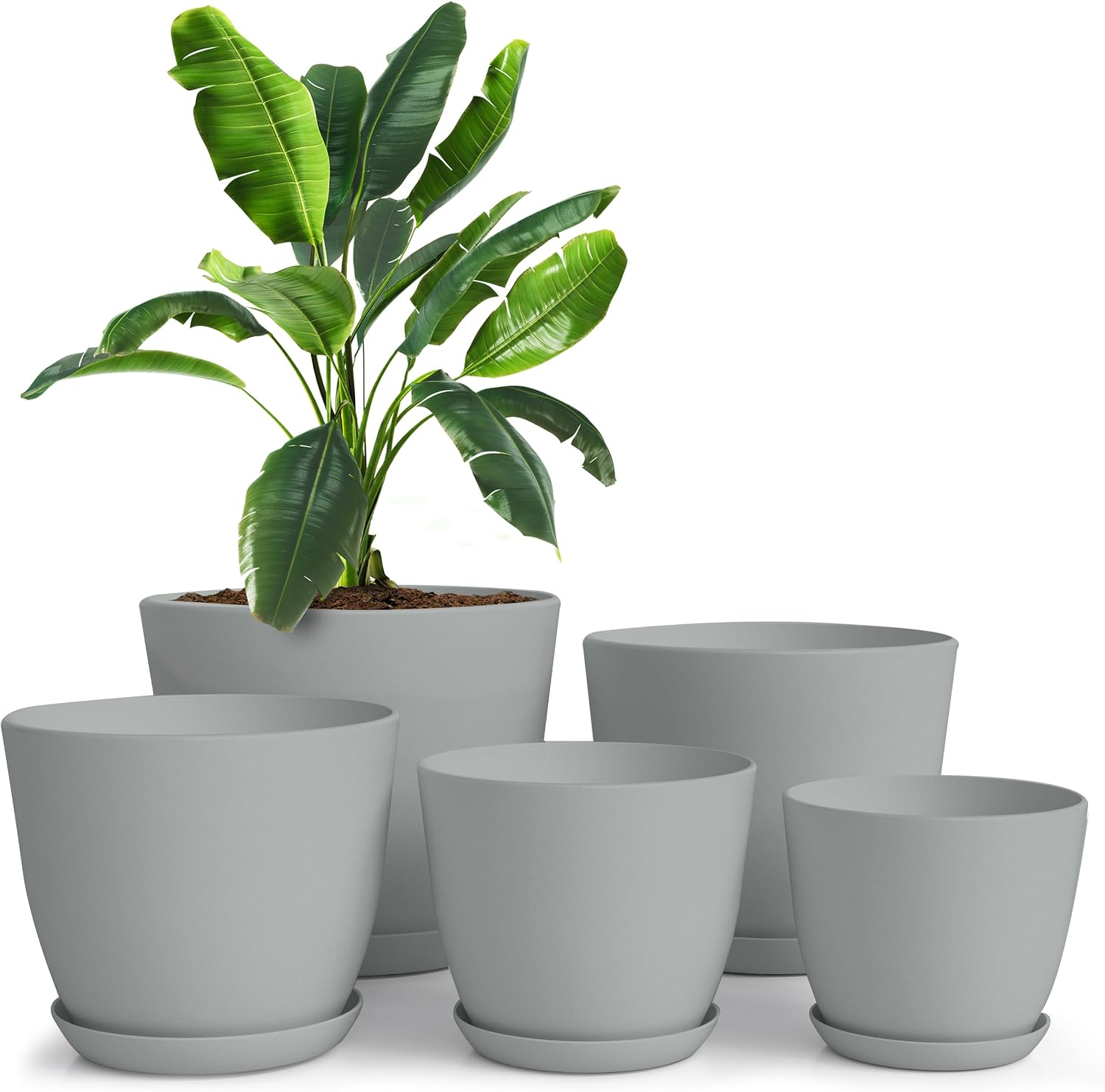 Plant Pots Indoor with Drainage, 5 Pack Multi-Size Planters Set, White