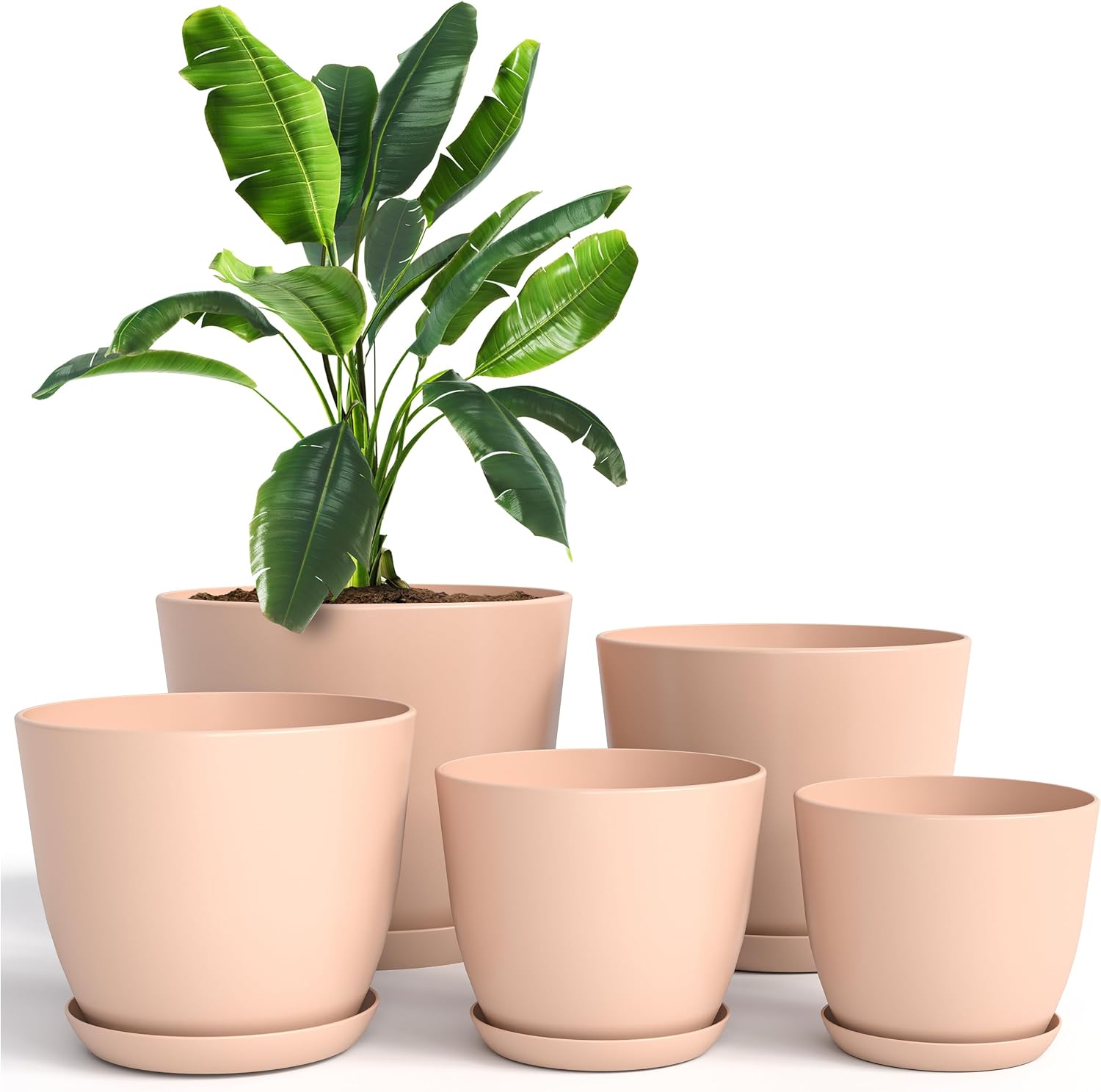 Plant Pots Indoor with Drainage, 5 Pack Multi-Size Planters Set, White