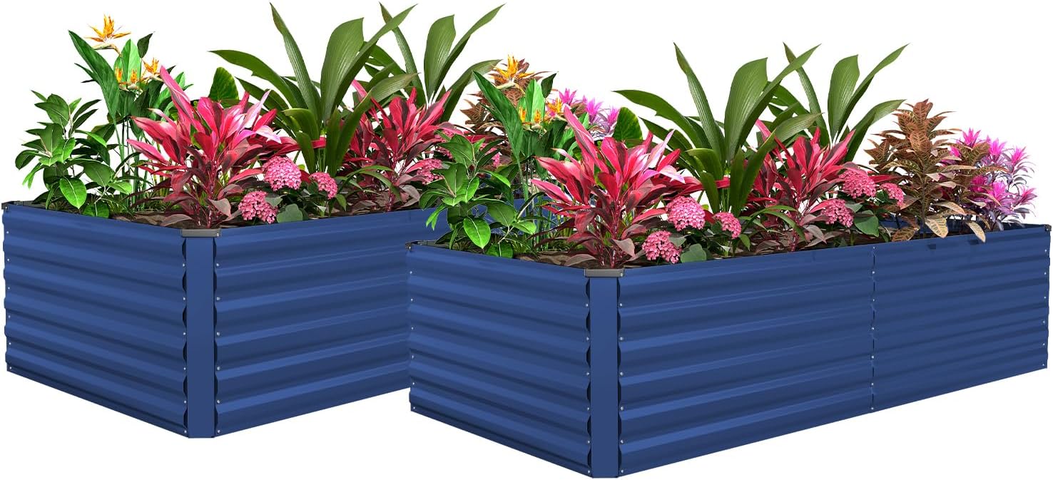 8x4x3ft Raised Garden Bed Outdoor, Galvanized Steel Garden Beds