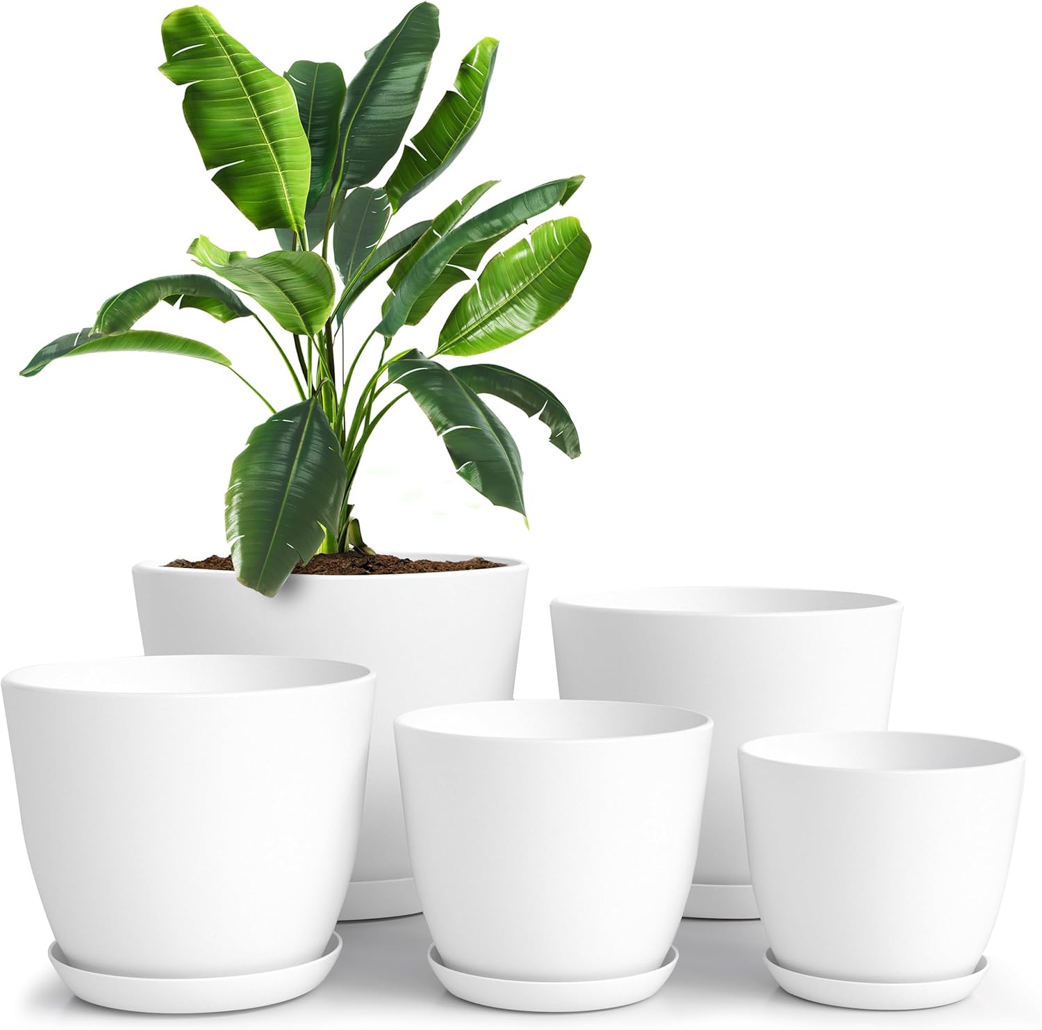 Plant Pots Indoor with Drainage, 5 Pack Multi-Size Planters Set, White