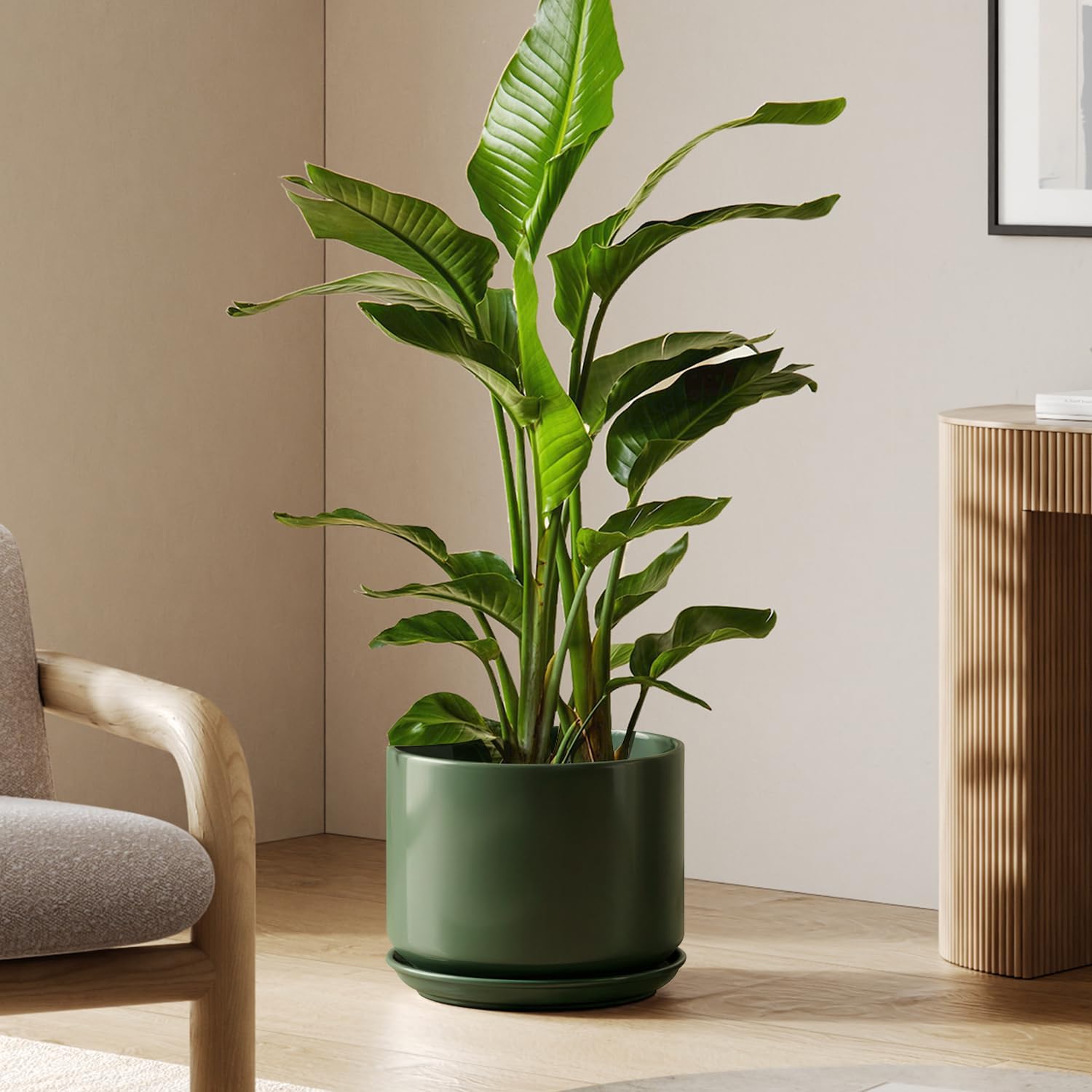 LE TAUCI Ceramic Pots for Plants, 10 Inch Plant Pot with Drainage Hole & Saucer, Sturdy & Modern Planters for Indoor Plants, Includes Mesh Screen, Fits Snake Plant & Monstera, White