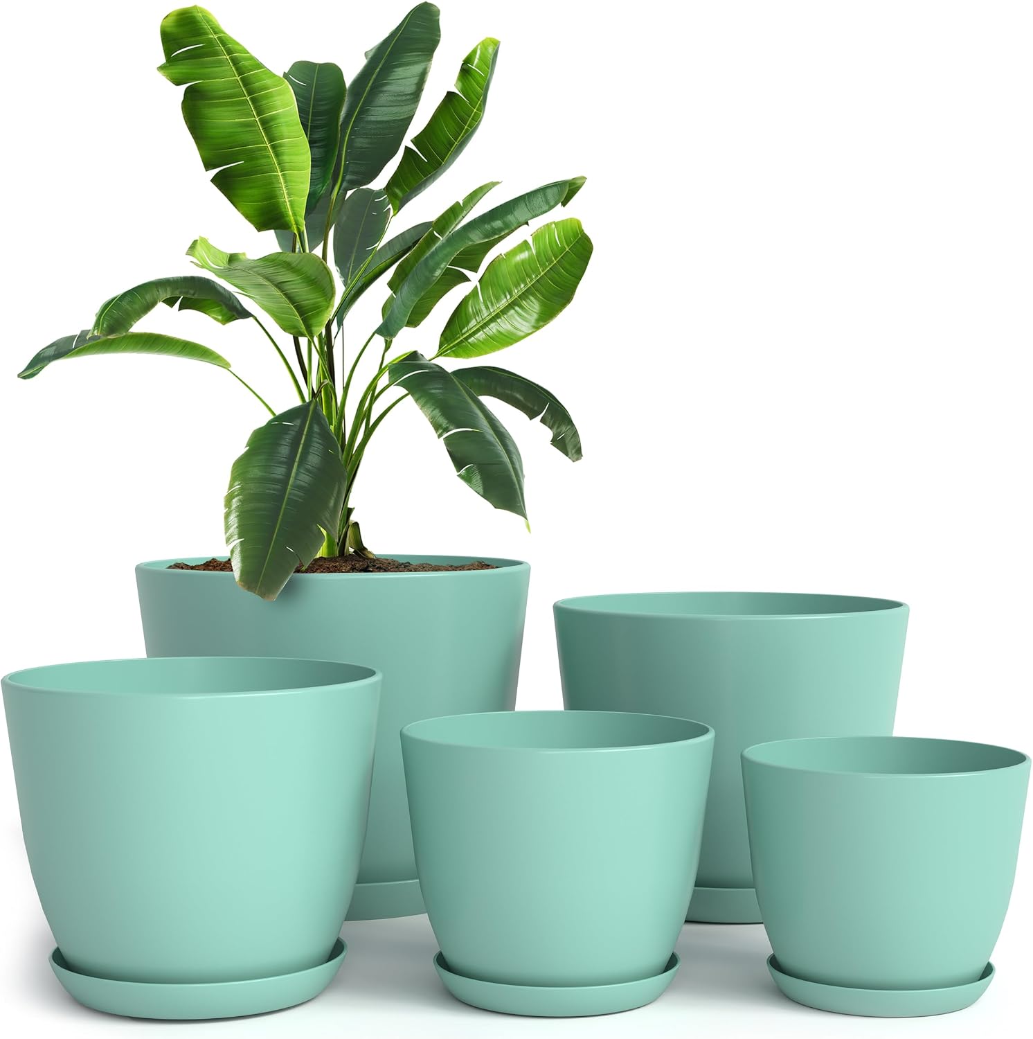Plant Pots Indoor with Drainage, 5 Pack Multi-Size Planters Set, White
