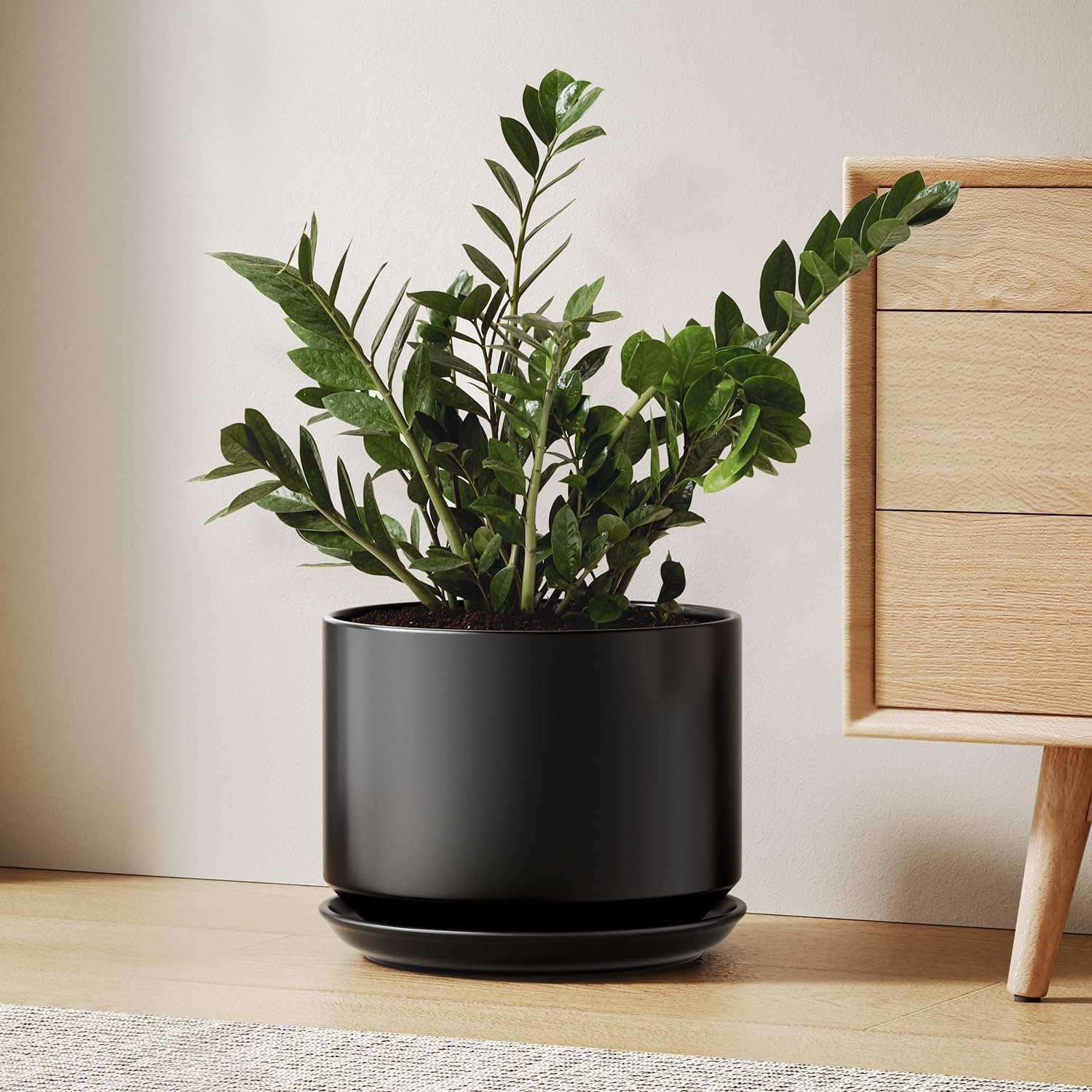 LE TAUCI Ceramic Pots for Plants, 10 Inch Plant Pot with Drainage Hole & Saucer, Sturdy & Modern Planters for Indoor Plants, Includes Mesh Screen, Fits Snake Plant & Monstera, White
