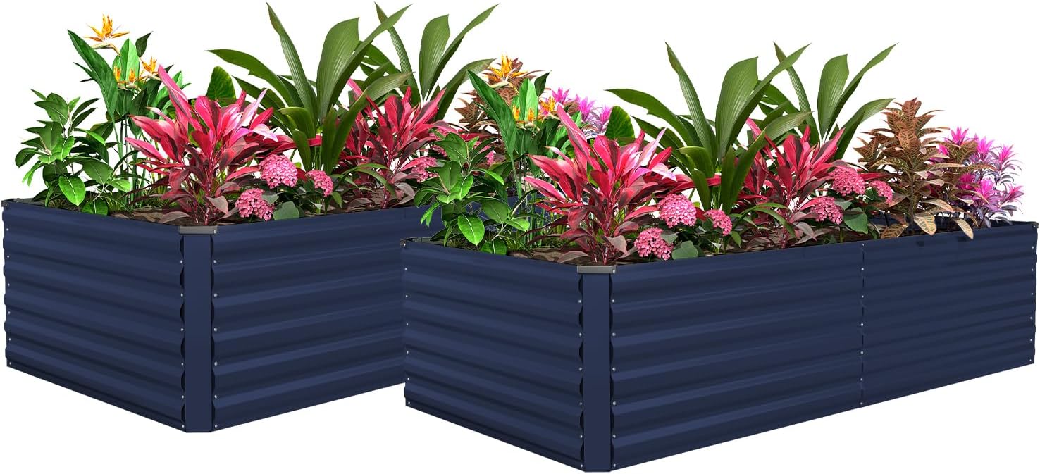 8x4x3ft Raised Garden Bed Outdoor, Galvanized Steel Garden Beds