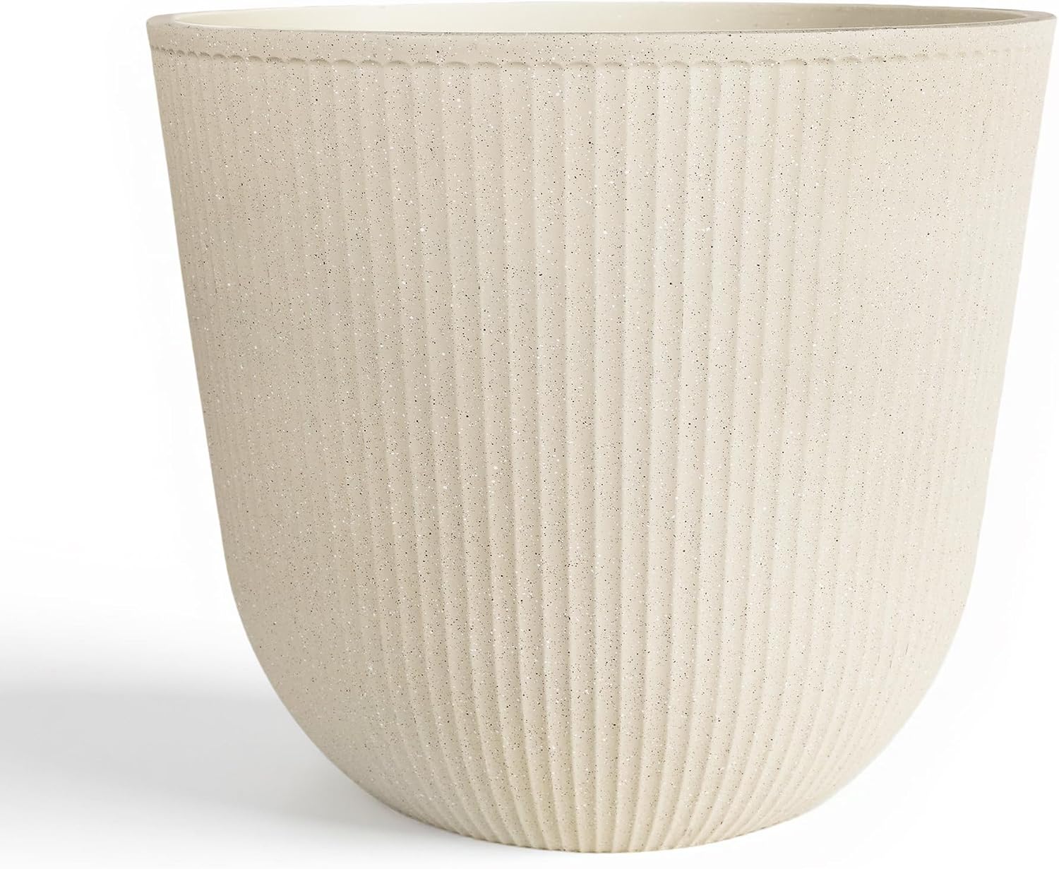 Worth Garden Round Large Planter Pot Set of 2-17.5" Dia x 15.5" H - Durable Plastic White Plant Tree Pots with Vertical Stripe Textured Finish, Drainage Hole for Indoor, Outdoor, Front Porch, Patio