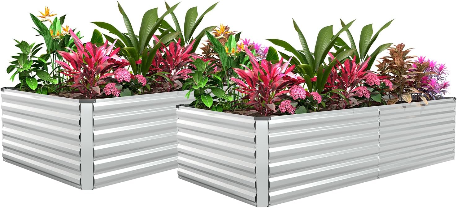 8x4x3ft Raised Garden Bed Outdoor, Galvanized Steel Garden Beds