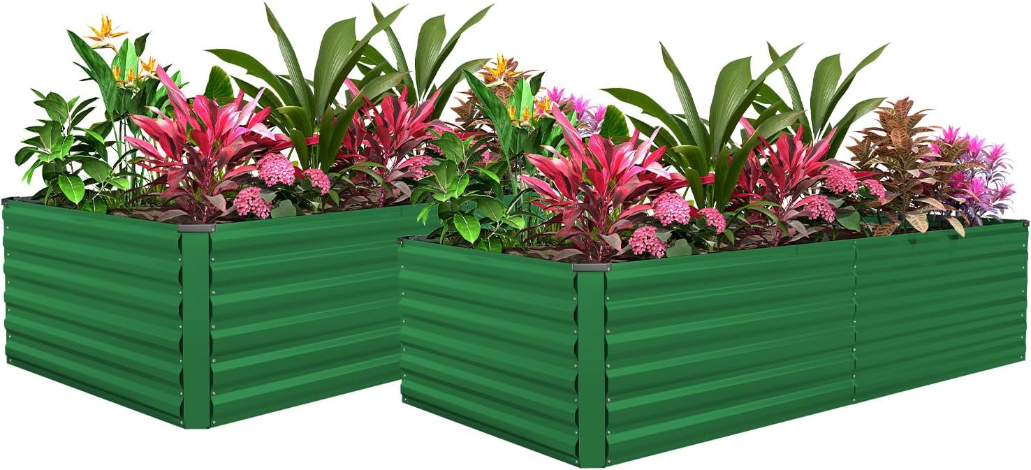 8x4x3ft Raised Garden Bed Outdoor, Galvanized Steel Garden Beds