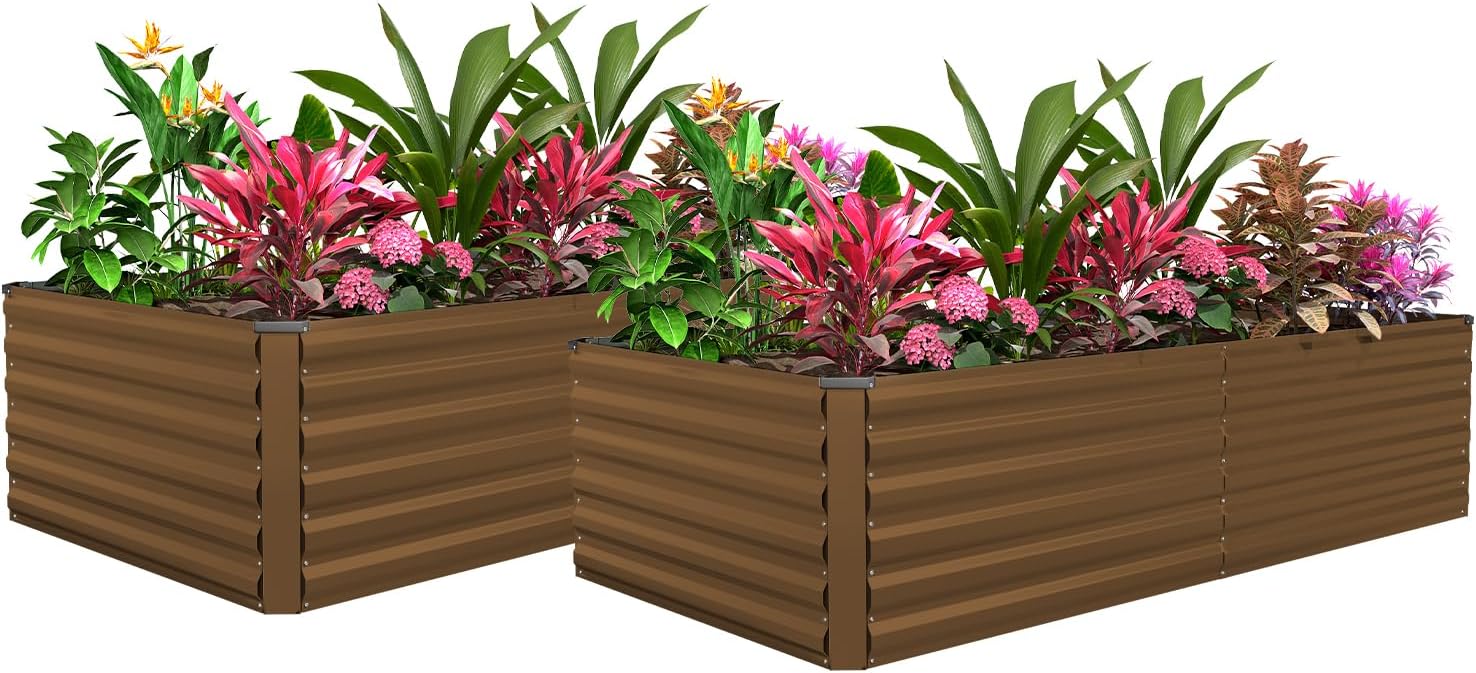 8x4x3ft Raised Garden Bed Outdoor, Galvanized Steel Garden Beds