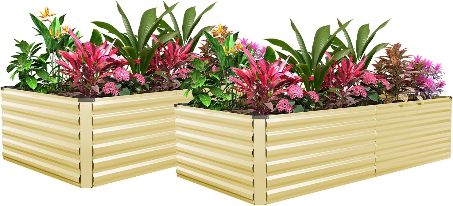 8x4x3ft Raised Garden Bed Outdoor, Galvanized Steel Garden Beds