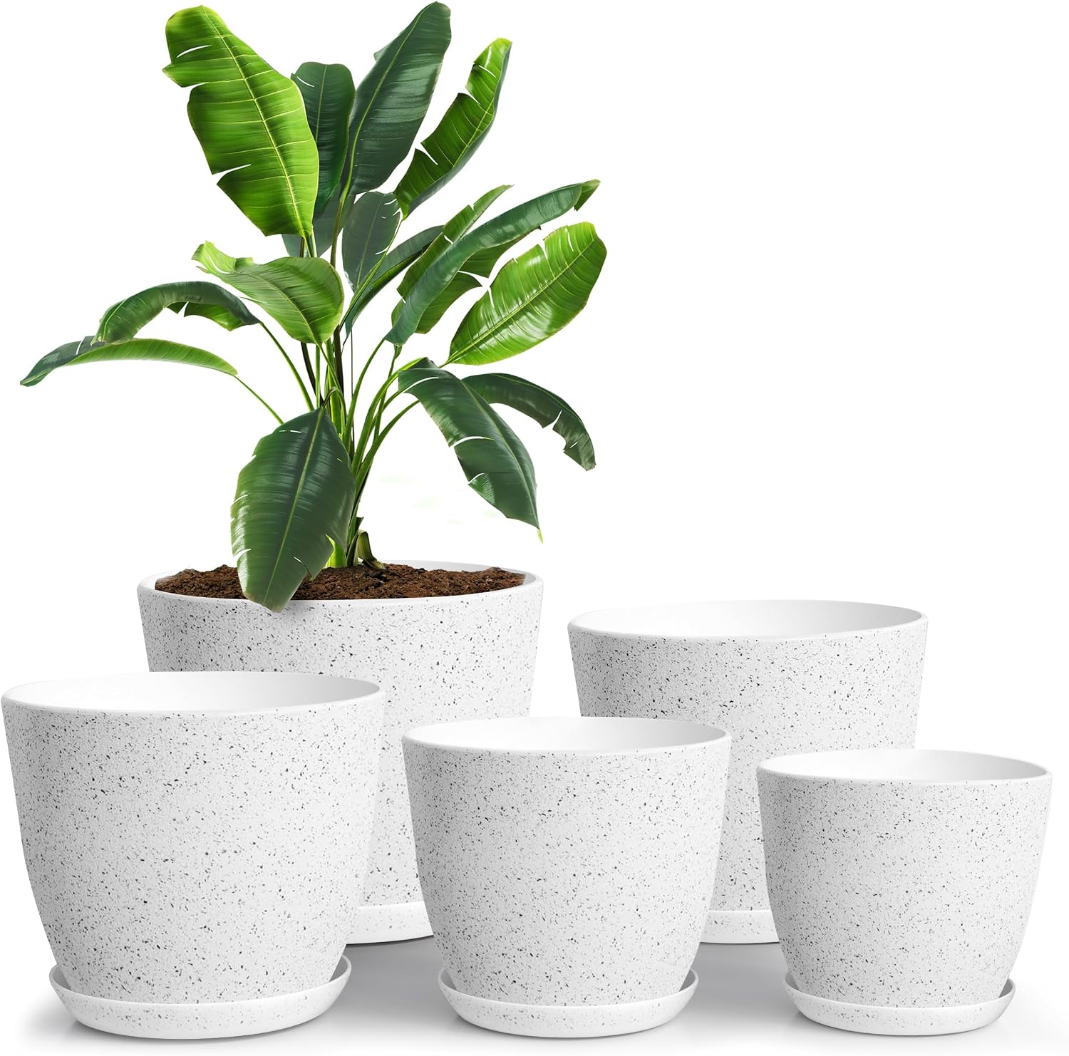 Plant Pots Indoor with Drainage, 5 Pack Multi-Size Planters Set, White