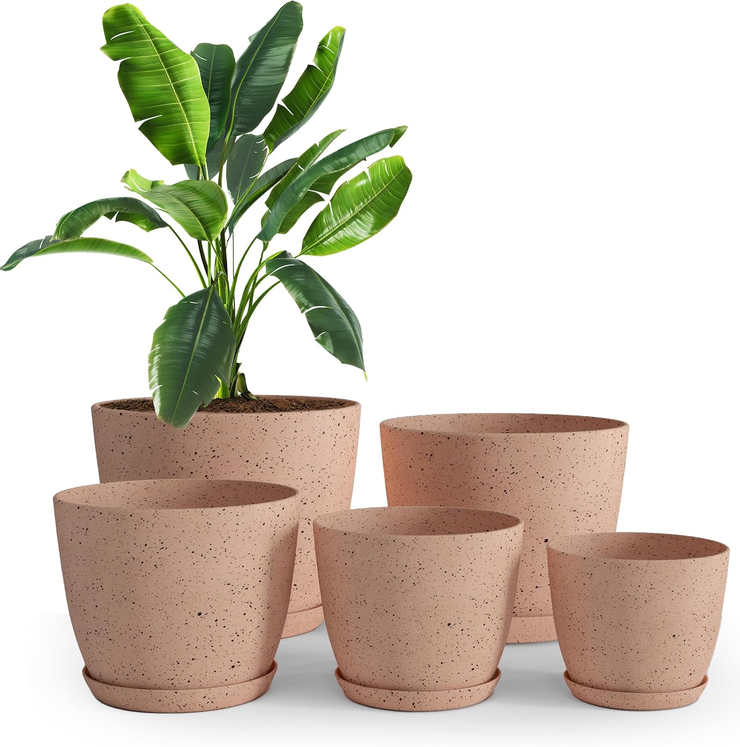 Plant Pots Indoor with Drainage, 5 Pack Multi-Size Planters Set, White
