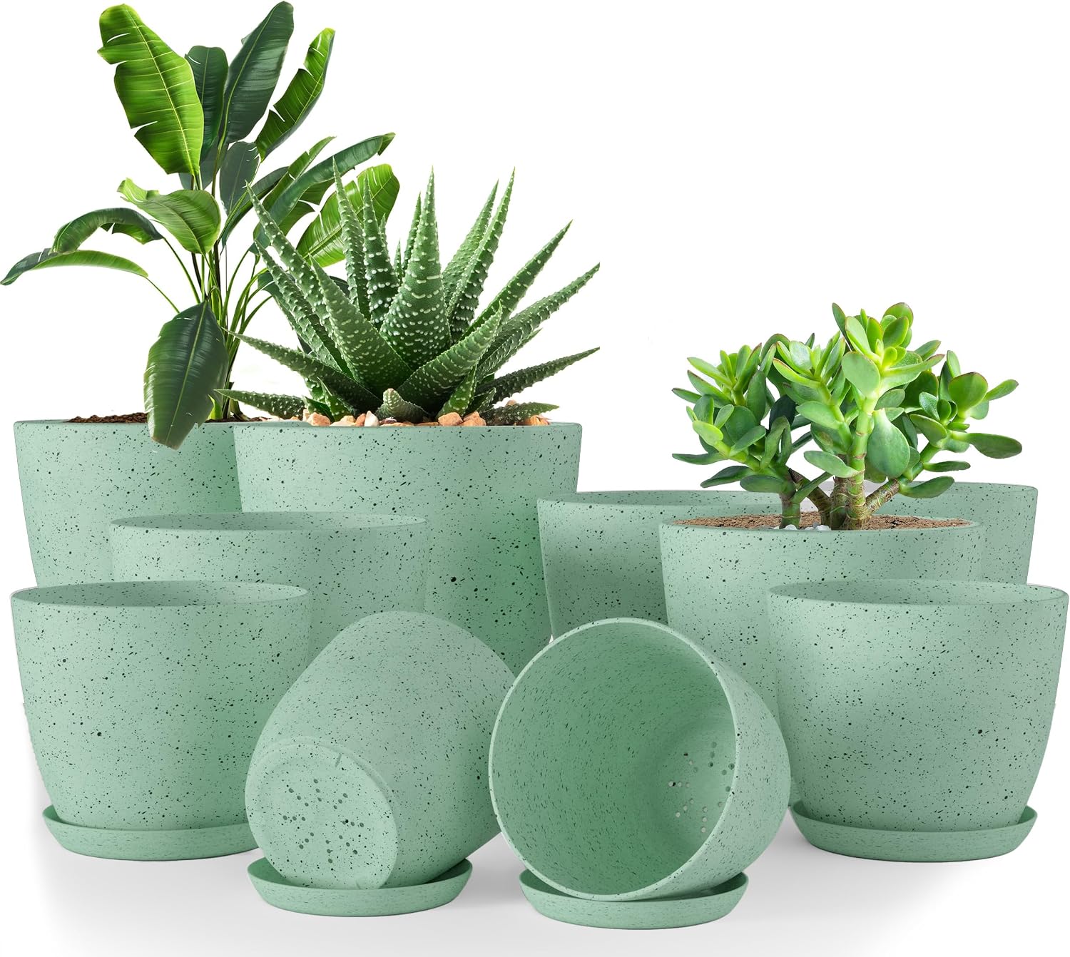 Plant Pots Indoor with Drainage, 5 Pack Multi-Size Planters Set, White