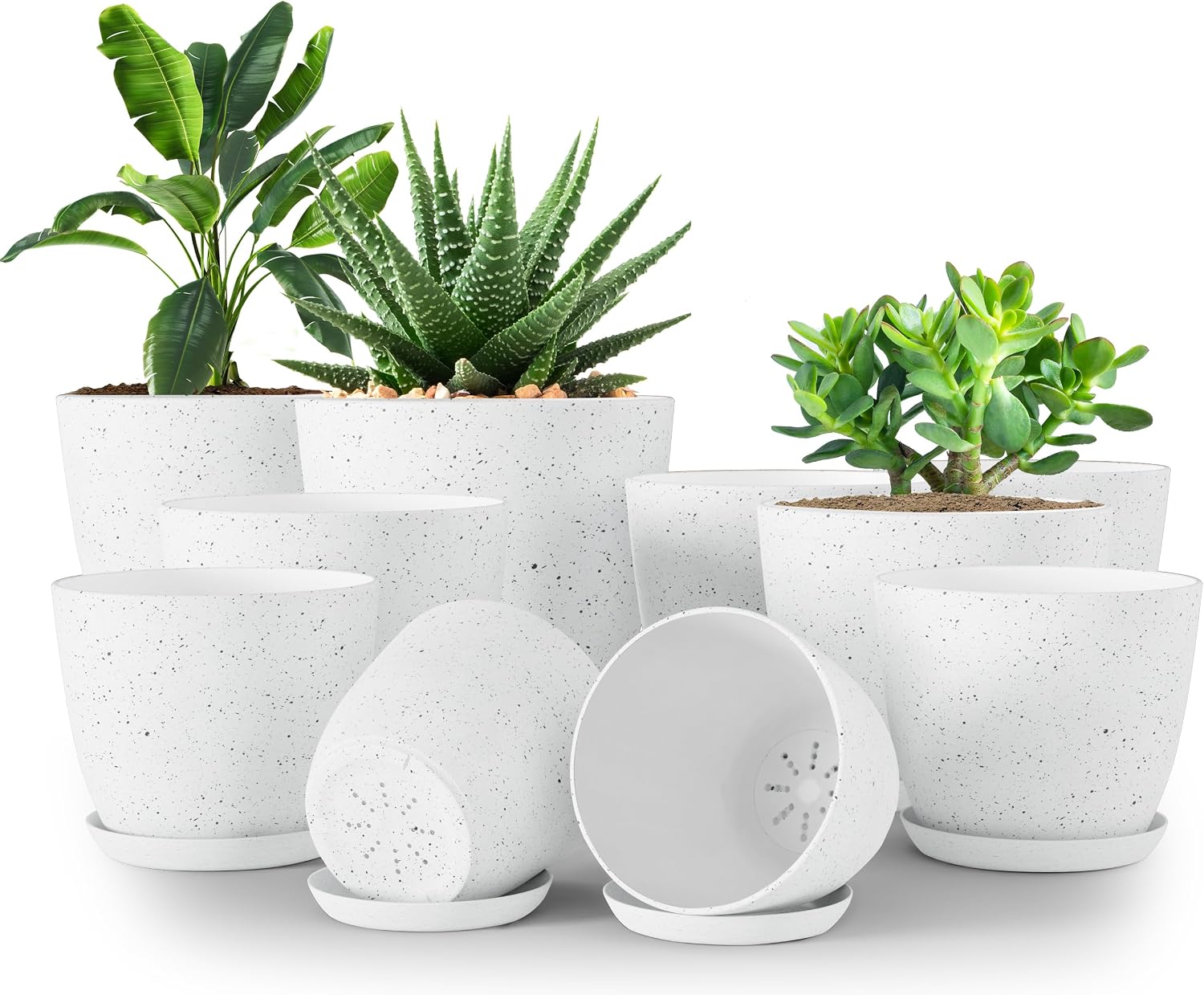 Plant Pots Indoor with Drainage, 5 Pack Multi-Size Planters Set, White