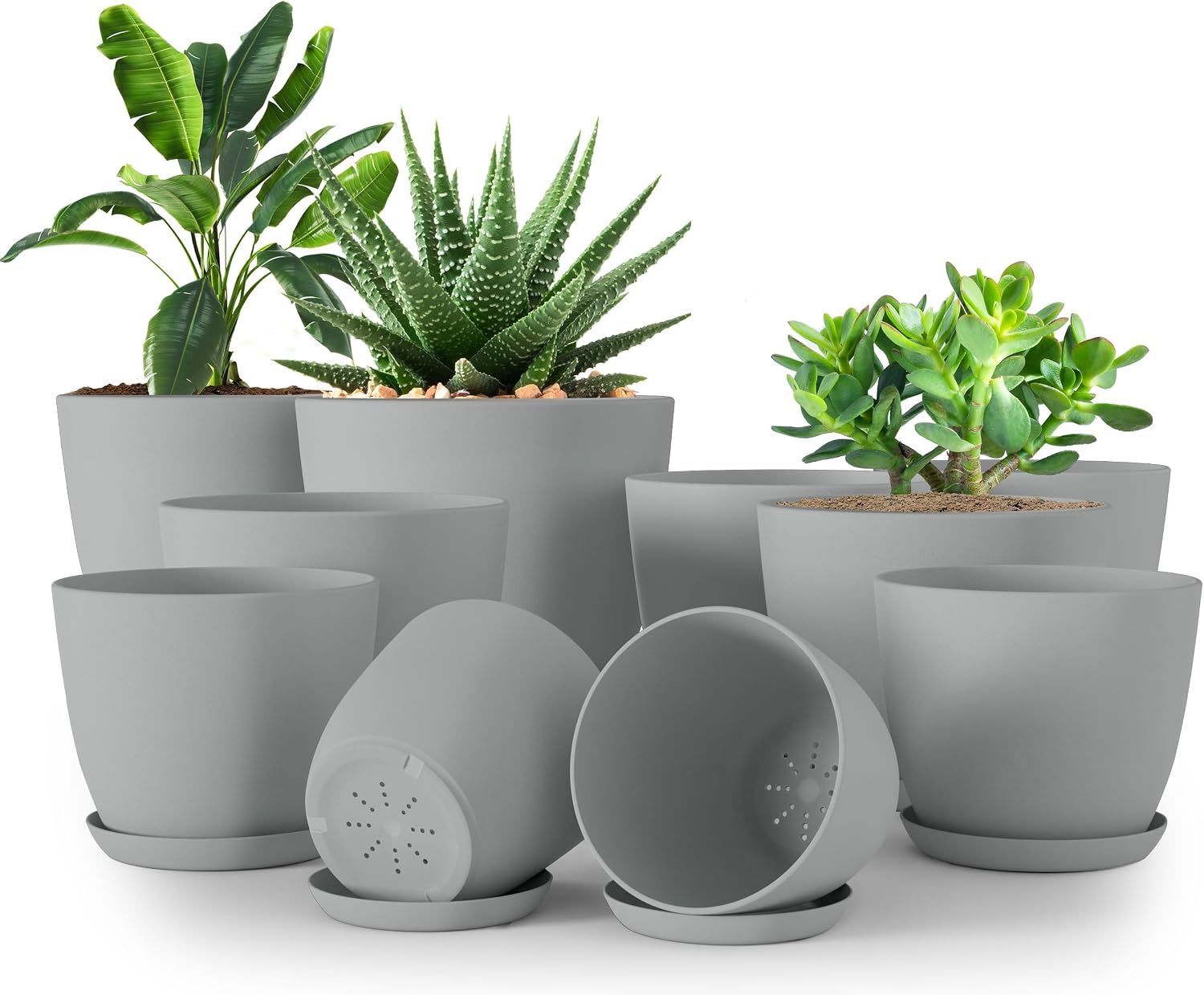 Plant Pots Indoor with Drainage, 5 Pack Multi-Size Planters Set, White