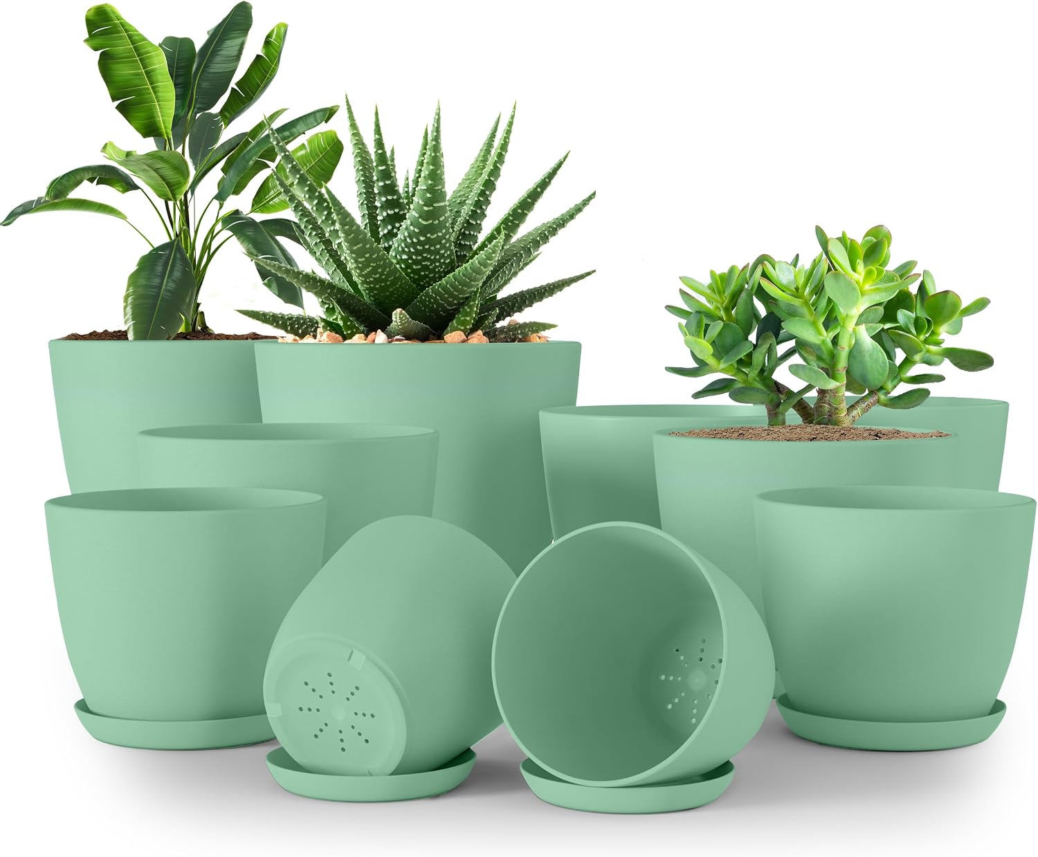 Plant Pots Indoor with Drainage, 5 Pack Multi-Size Planters Set, White