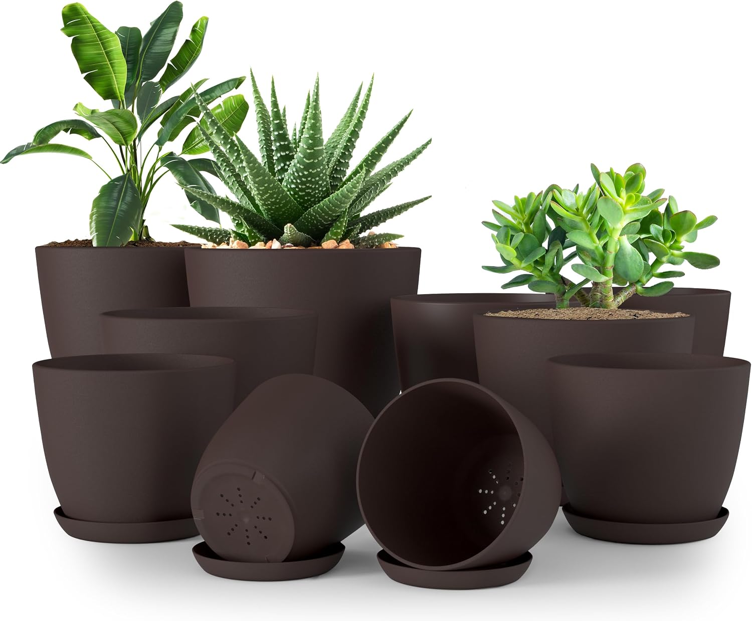 Plant Pots Indoor with Drainage, 5 Pack Multi-Size Planters Set, White