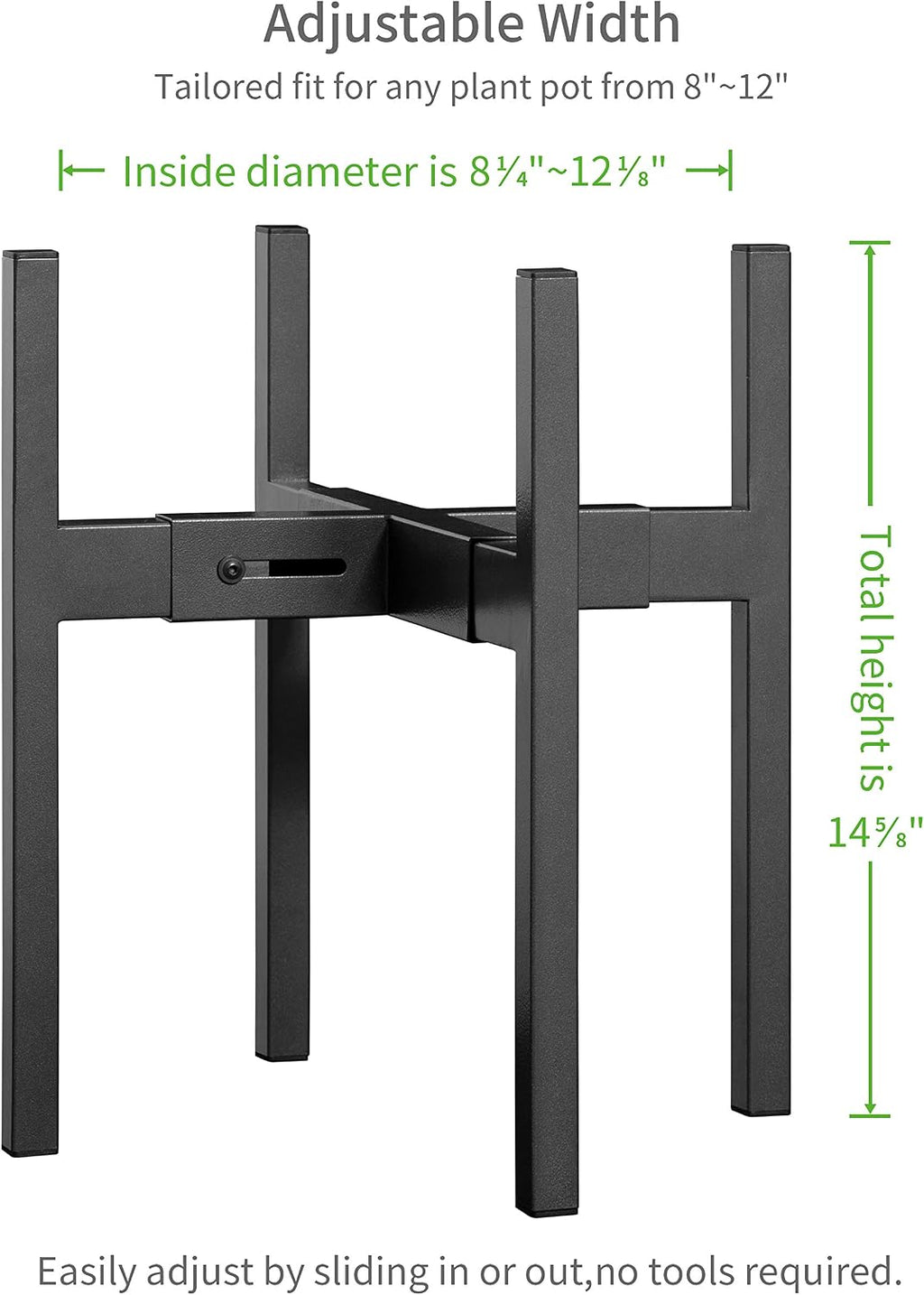 10-Inch Black Planter & 8”-12” Adjustable Stand Bundle