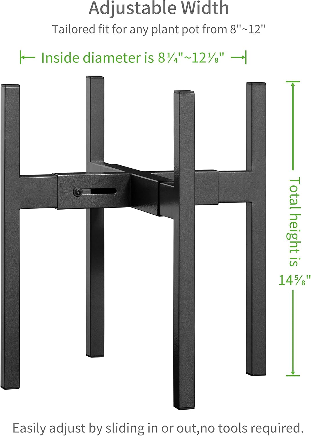 10-Inch Black Planter & 8”-12” Adjustable Stand Bundle