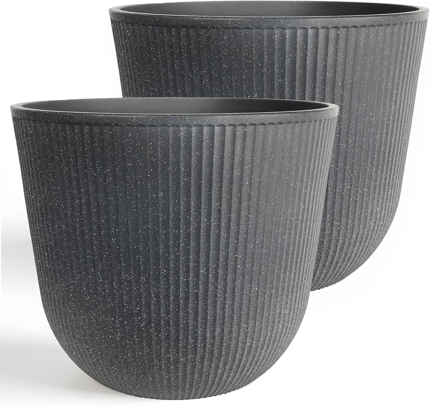 Worth Garden Round Large Planter Pot Set of 2-17.5" Dia x 15.5" H - Durable Plastic White Plant Tree Pots with Vertical Stripe Textured Finish, Drainage Hole for Indoor, Outdoor, Front Porch, Patio