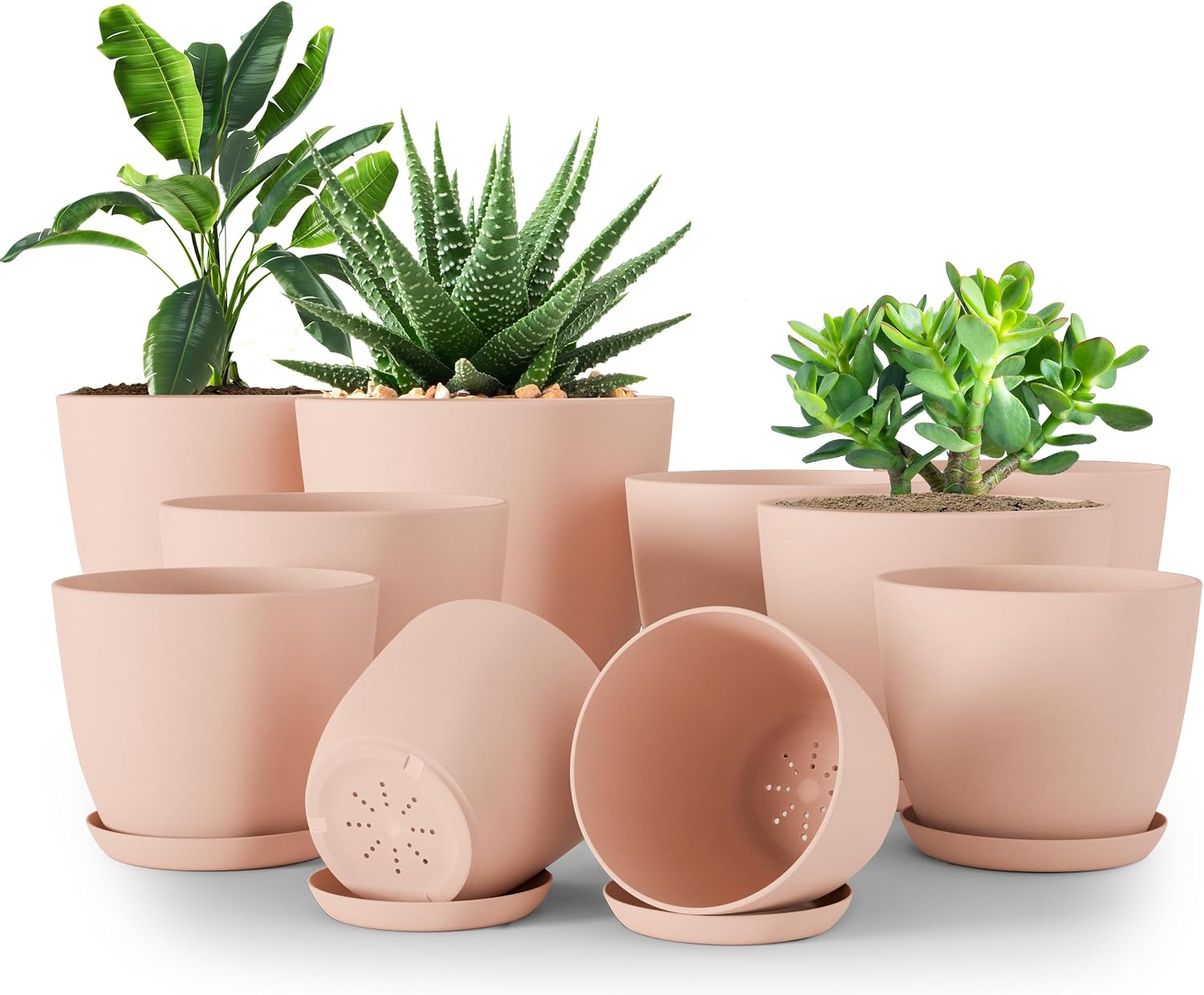 Plant Pots Indoor with Drainage, 5 Pack Multi-Size Planters Set, White