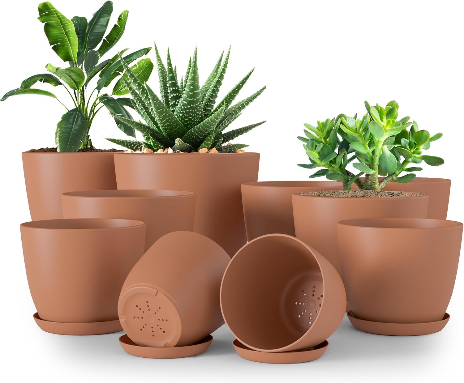 Plant Pots Indoor with Drainage, 5 Pack Multi-Size Planters Set, White