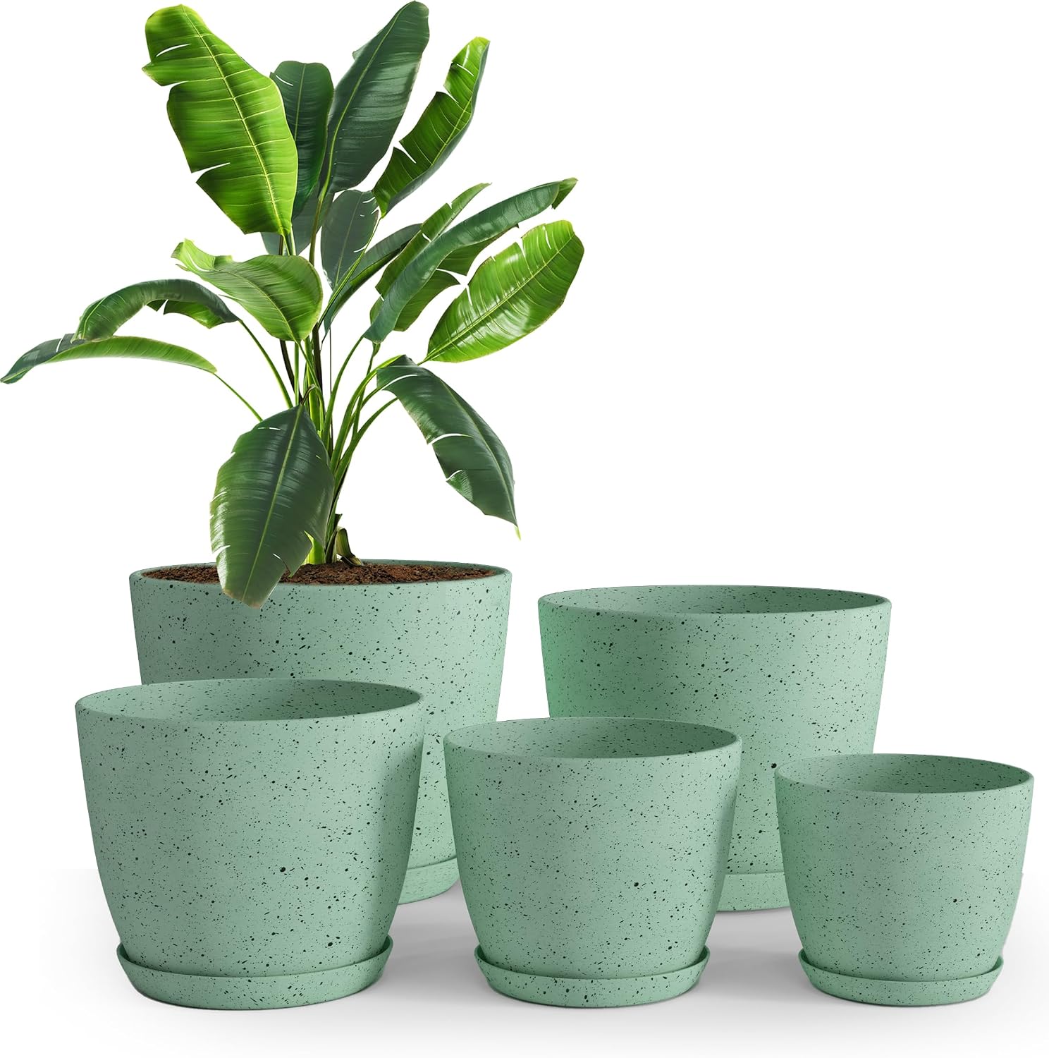 Plant Pots Indoor with Drainage, 5 Pack Multi-Size Planters Set, White