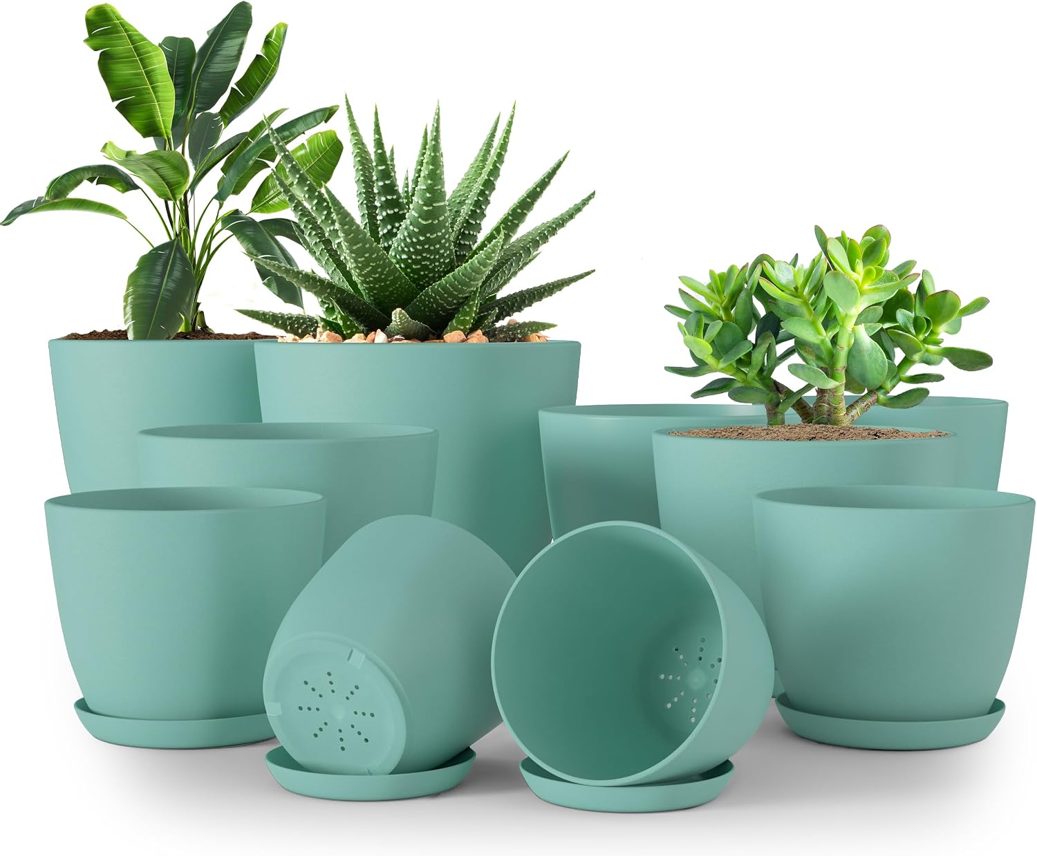 Plant Pots Indoor with Drainage, 5 Pack Multi-Size Planters Set, White