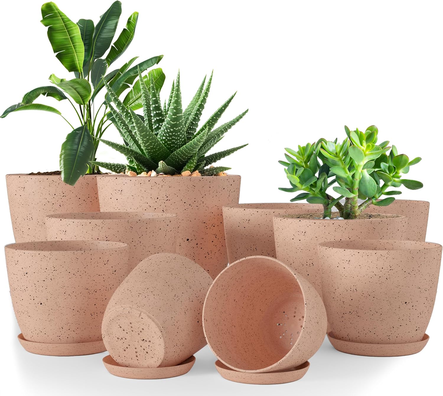 Plant Pots Indoor with Drainage, 5 Pack Multi-Size Planters Set, White