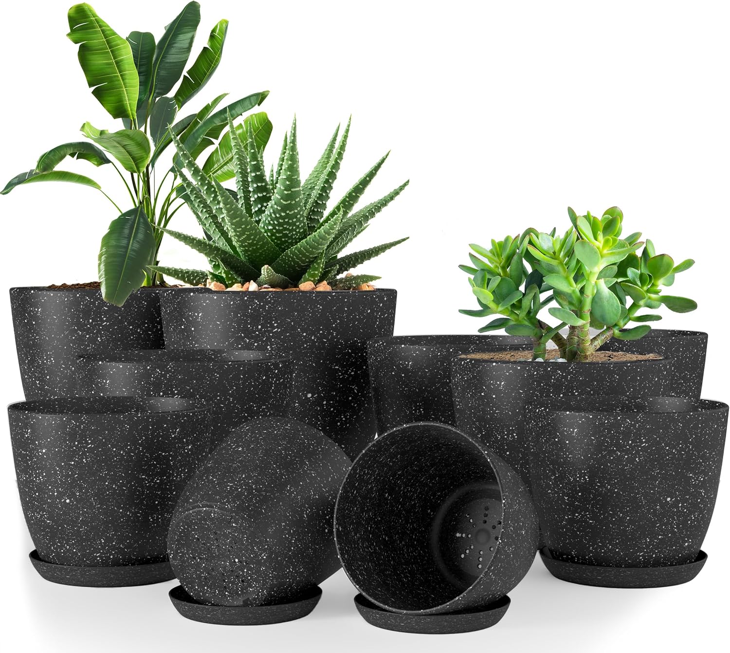 Plant Pots Indoor with Drainage, 5 Pack Multi-Size Planters Set, White